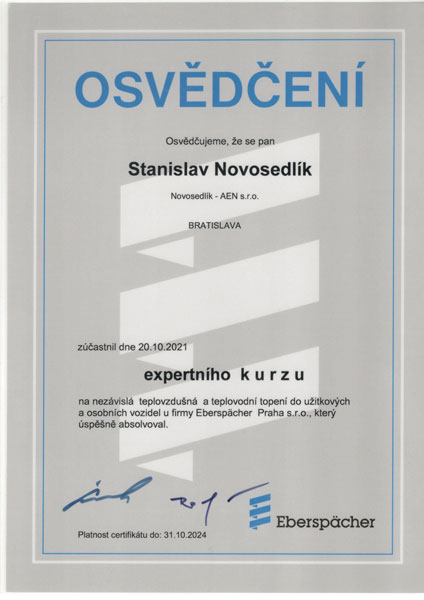 Certifikát Eberspächer Praha s.r.o.