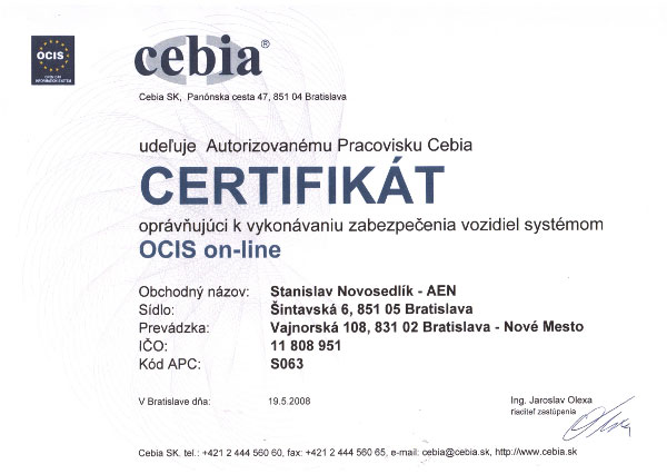 Certifikát Cebia