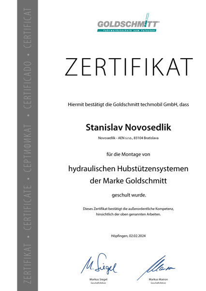 Certifikát Goldschmitt